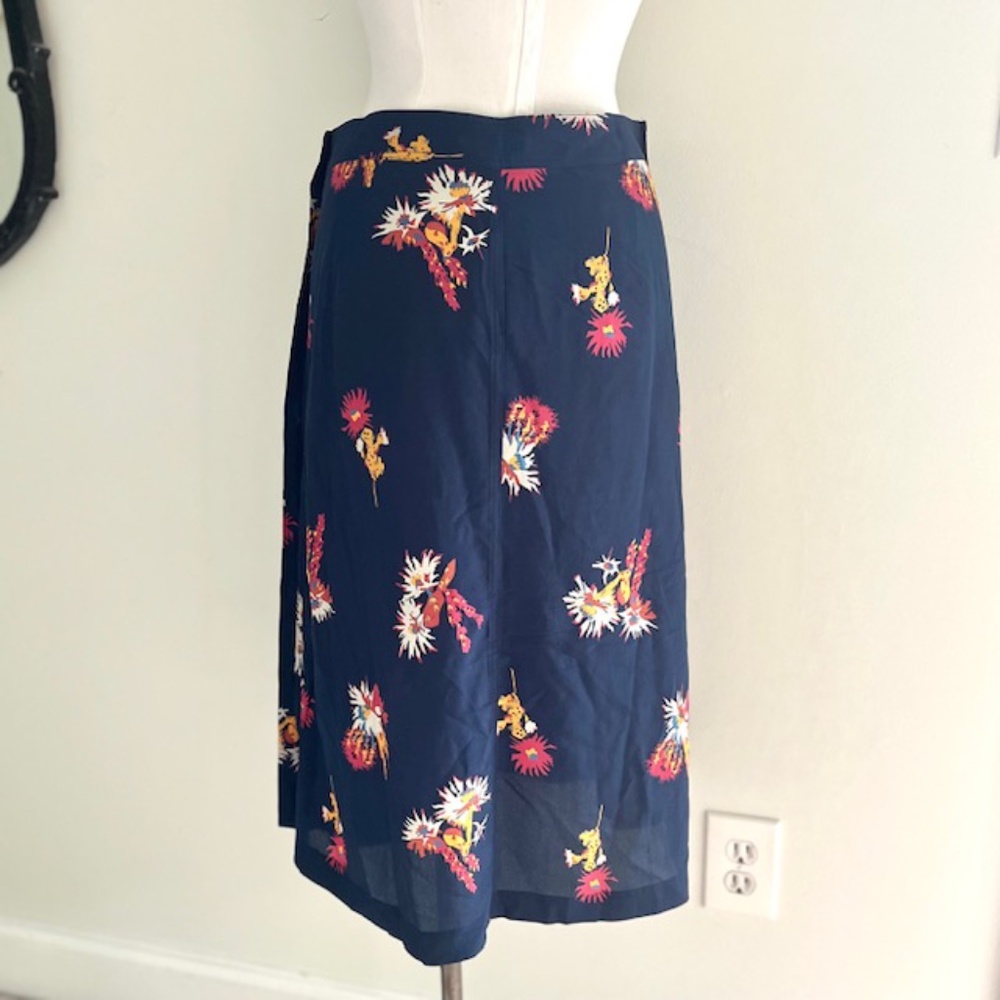 Madewell Navy Silk Cactus Flower Coastal Cowgirl Preppy Midi Skirt NWT - Picture 3 of 10
